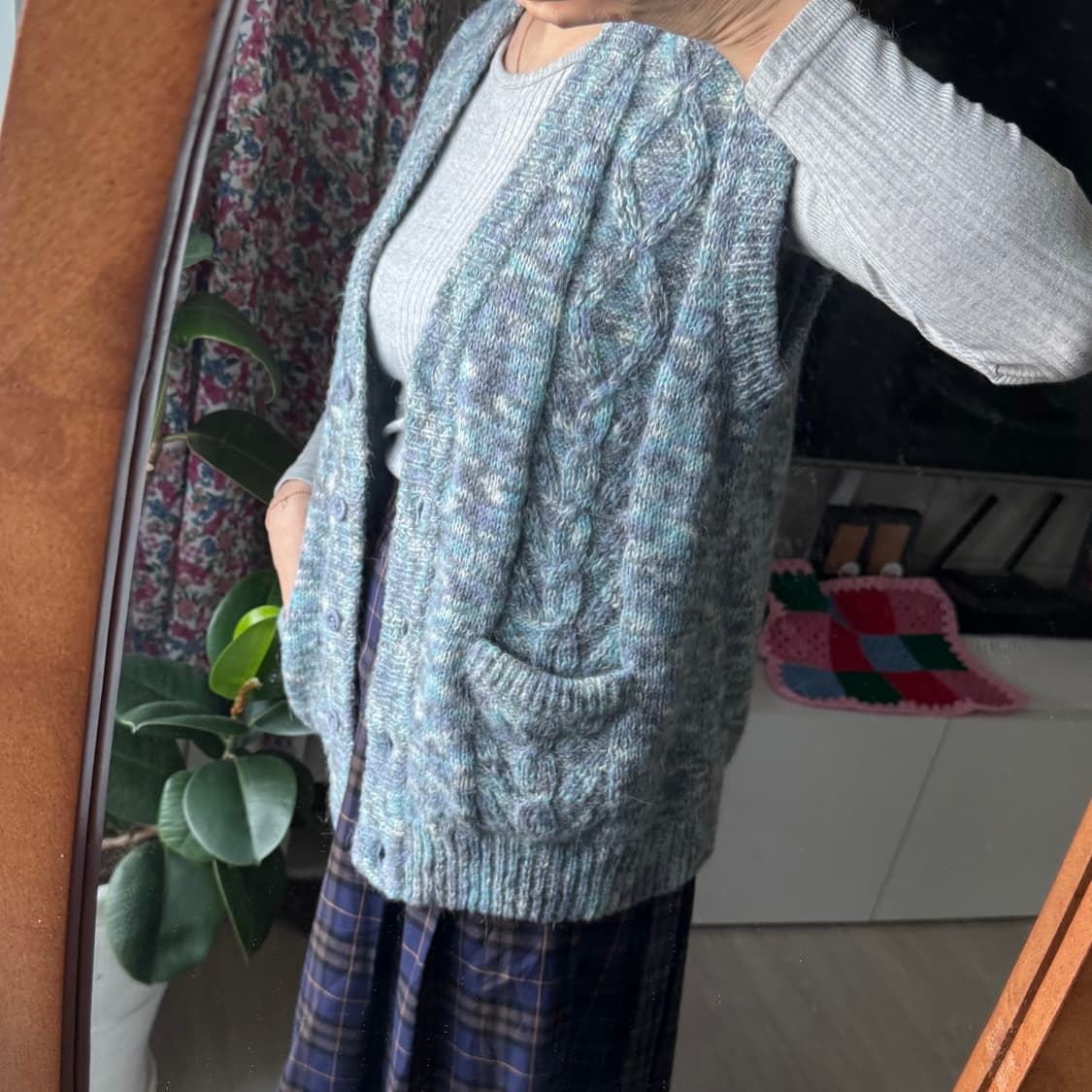 민트그레이믹스 빈티지 니트조끼 주머니 베스트 상품이미지4