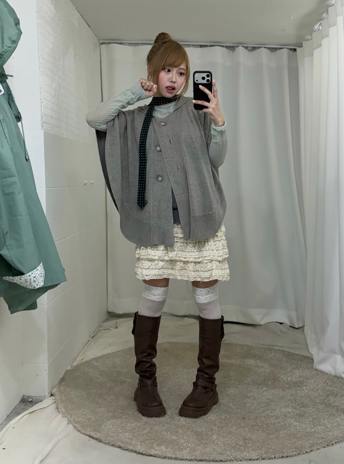 민트 자켓 하구미 모리 케이프 레이스 코디세트 상품이미지3