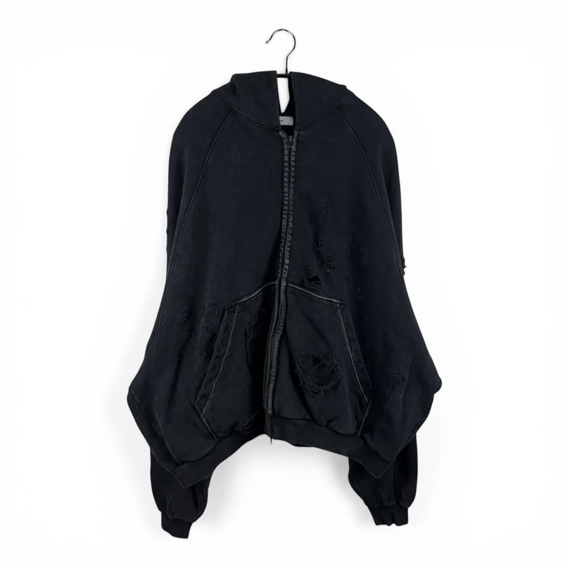 1) 논노드 X 신세계 디스트레스드 집업 후드 워시드 블랙 상품이미지1