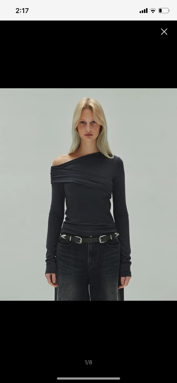 다이애그널ONE OFF SHOULDER TOP (grey)  상품이미지1