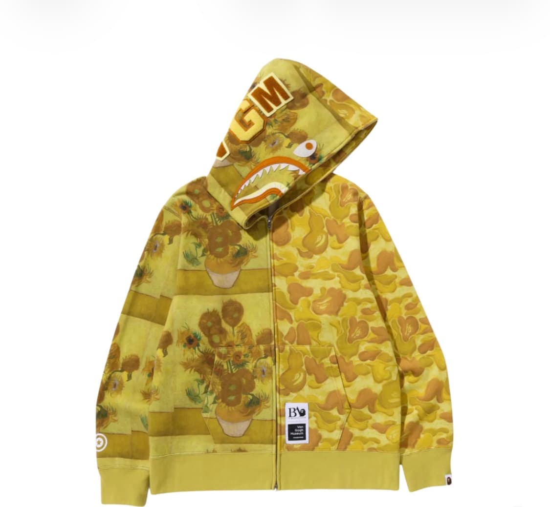 BAPE 반고흐 해바라기 샤크 후드집업 XL 판매합니다. 상품이미지1