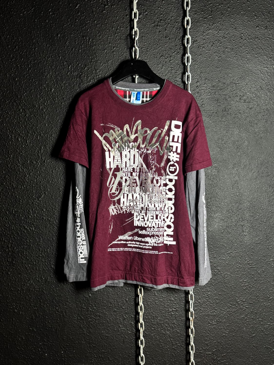 Burgundy & gray Layered lLong Sleeves    상품이미지1