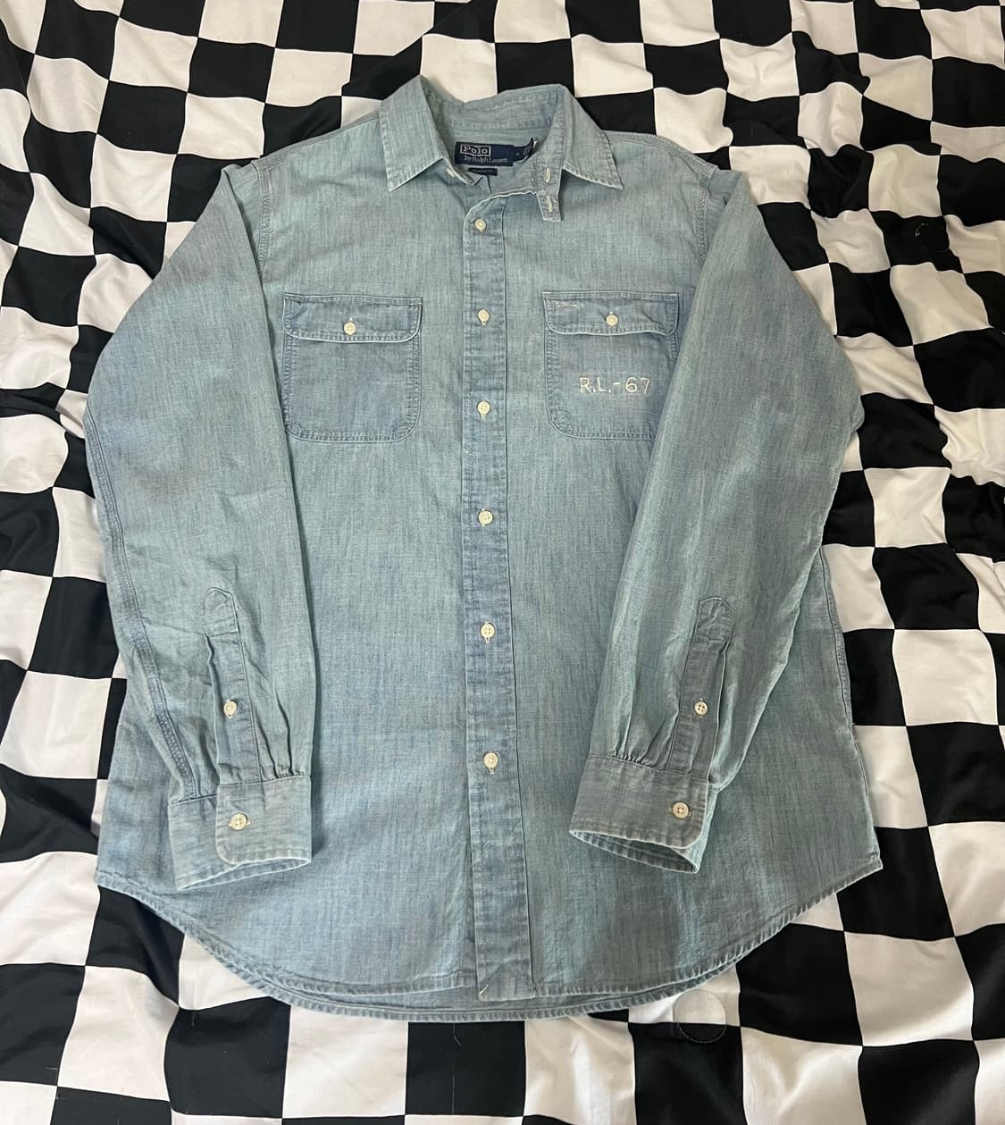 폴로 성조기자수 샴브레이워크셔츠 m(100)사이즈 상품이미지2