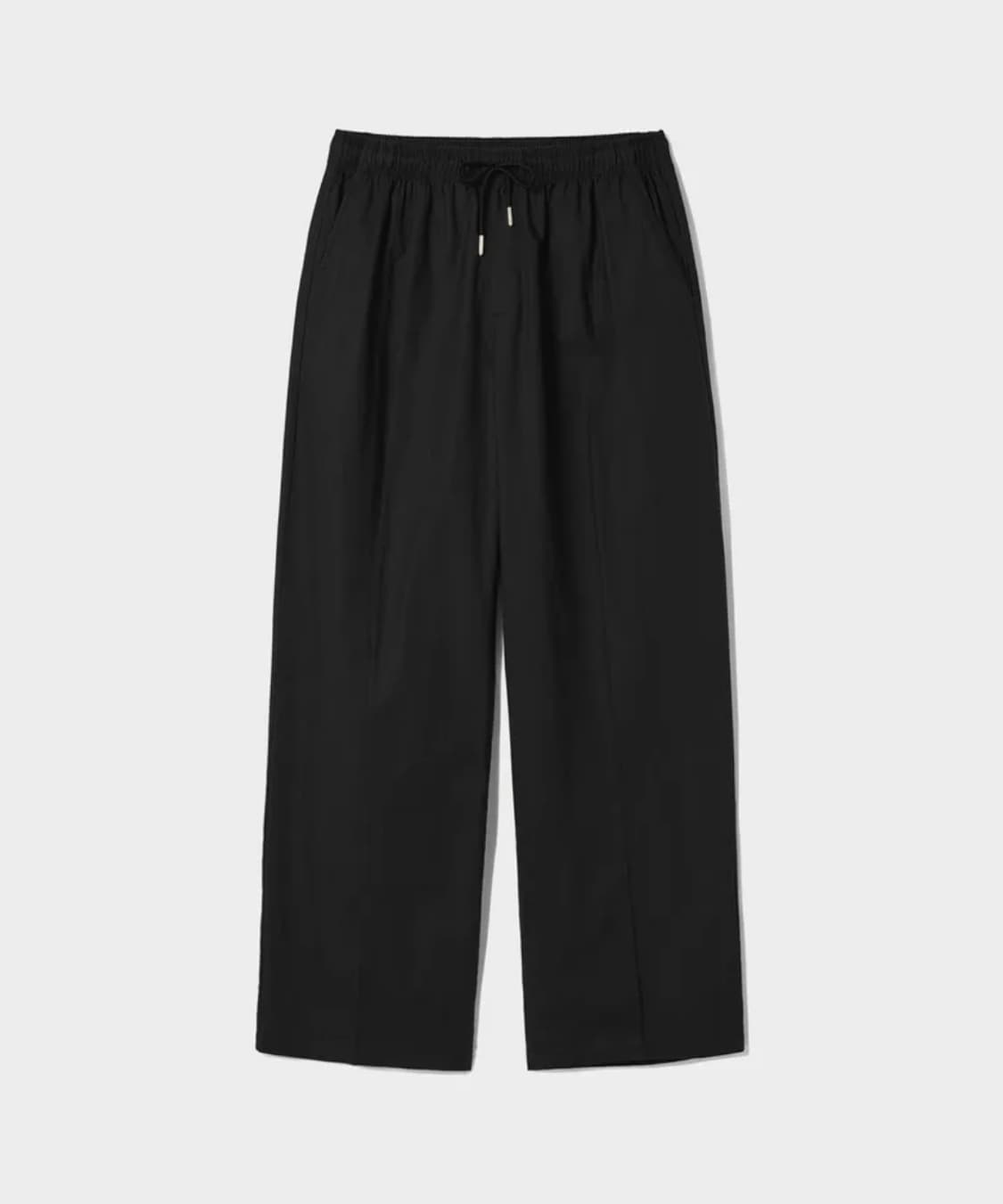 블랙 L) 수아레 린넨 라이크 세미 와이드 밴딩 팬츠 상품이미지1