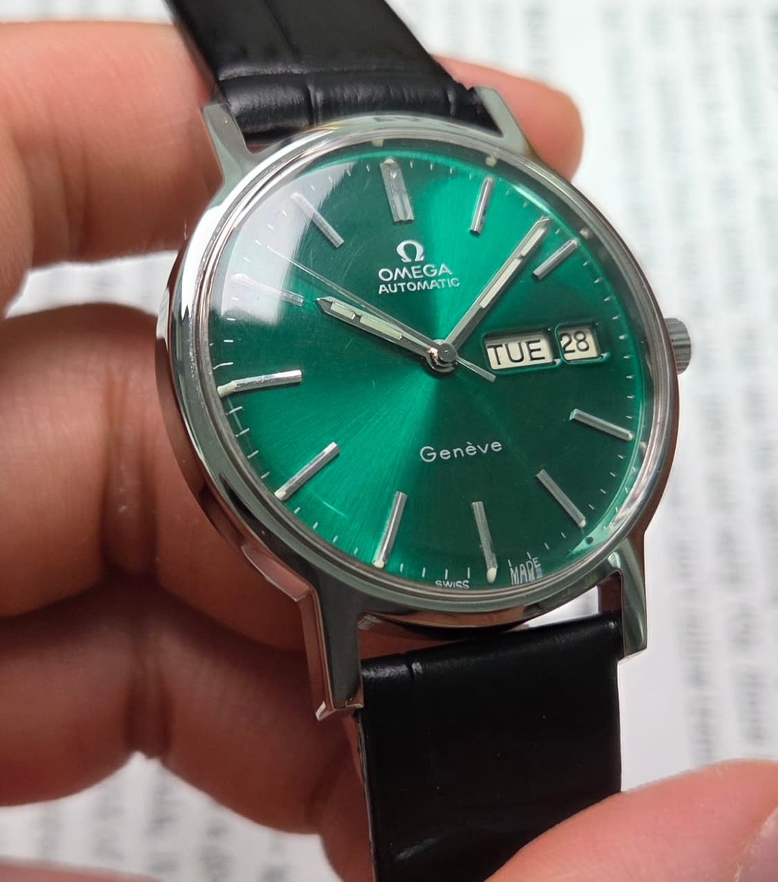 빈티지 오메가 제네브 그린썬레이 데이데이트 오토매틱 드레스워치
 상품이미지5