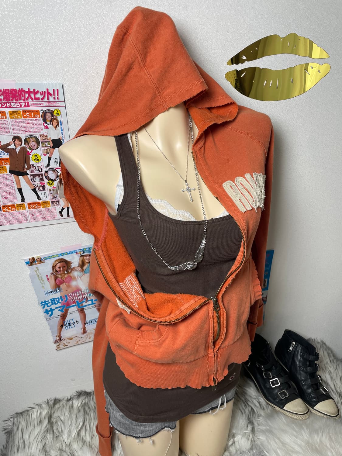 Abercrombie 아베크롬비 주황색 데미지 후드집업 상품이미지2