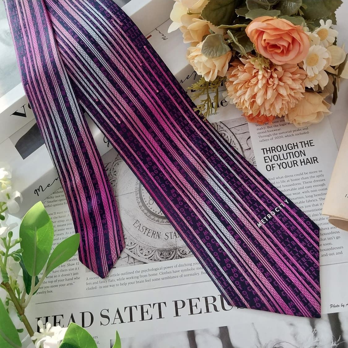 메트로시티 실크 스트라이프 로고 넥타이 8.8cm A+등급 K1452
 상품이미지2