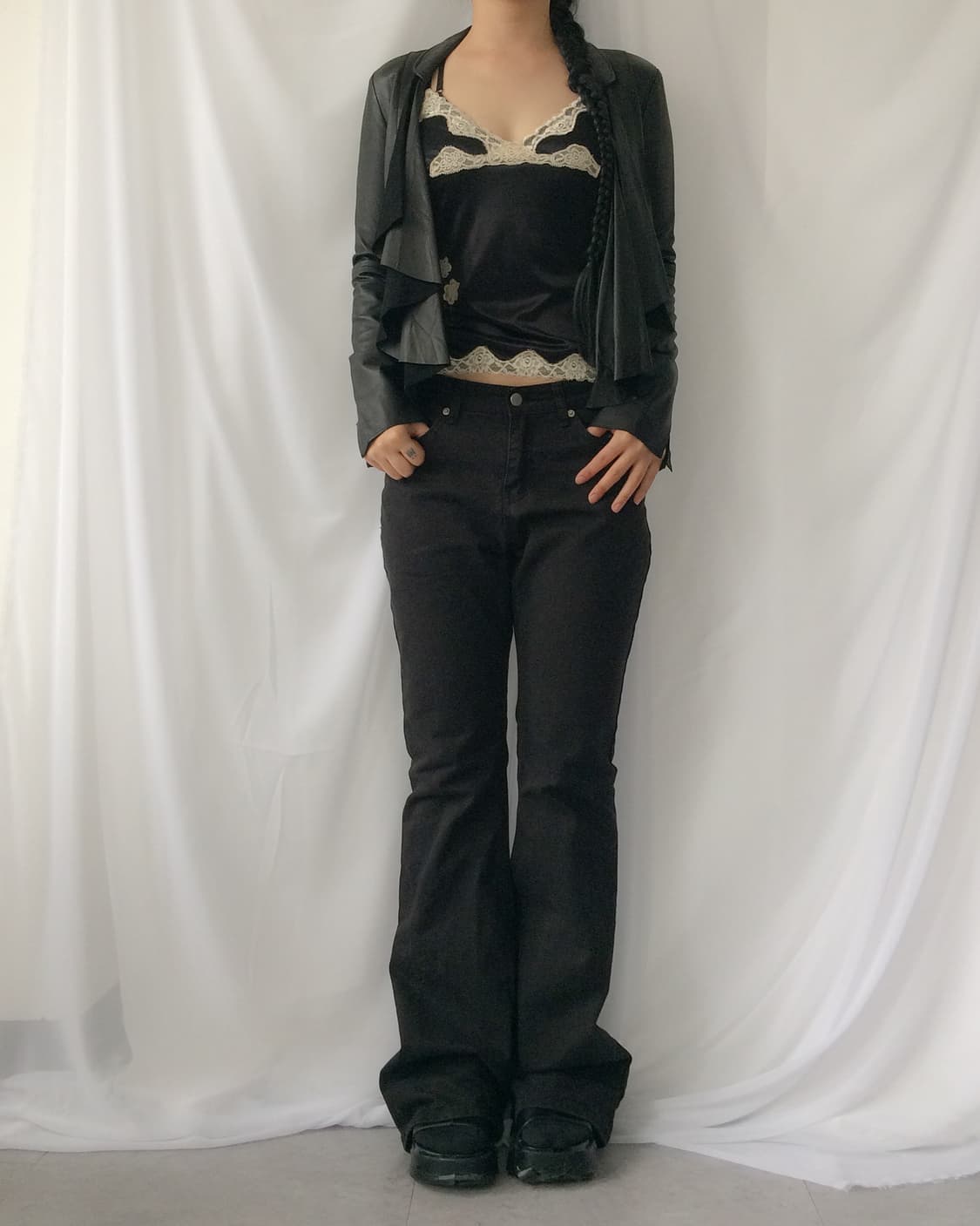 Drape point leather open jacket 상품이미지1