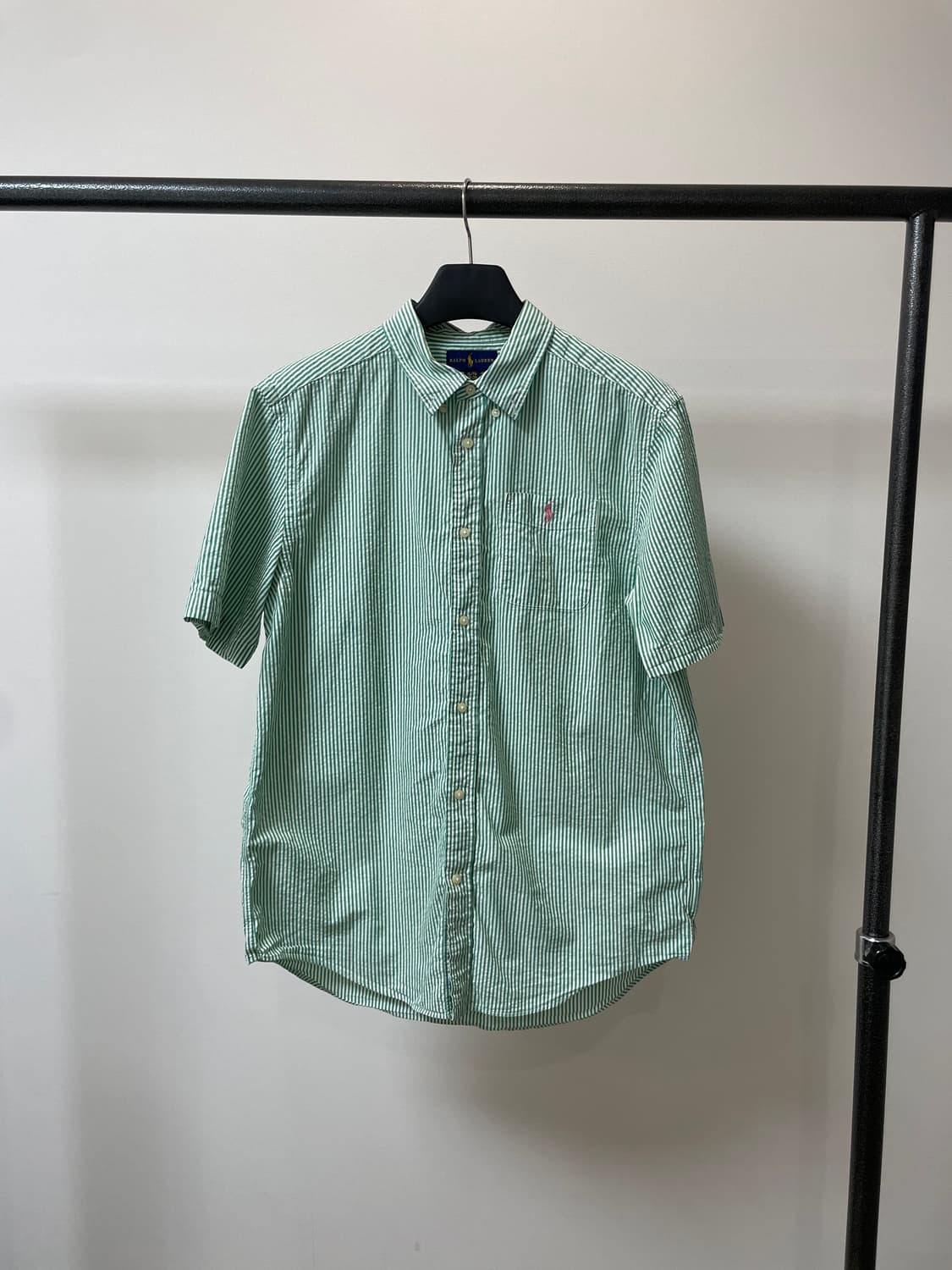 폴로 랄프로렌 그린 스트라이프 핑크 포니 반팔 셔츠 상품이미지1