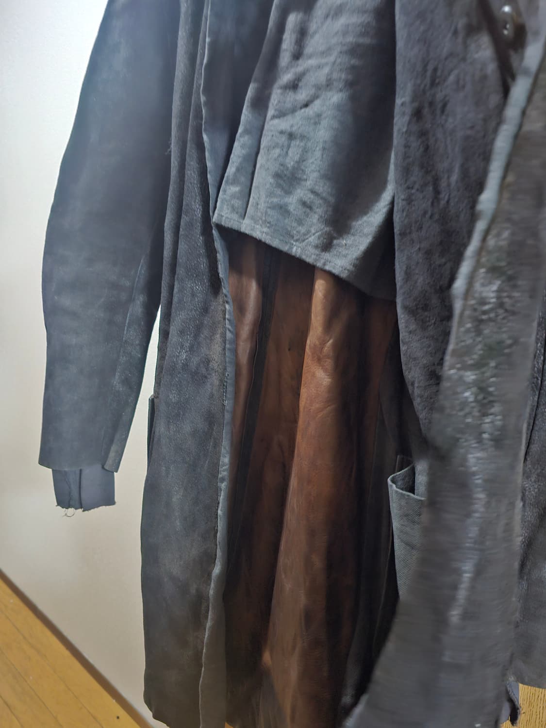 초기 Maurizio Altieri 디스트로이드 홀스 레더 코트 상품이미지4