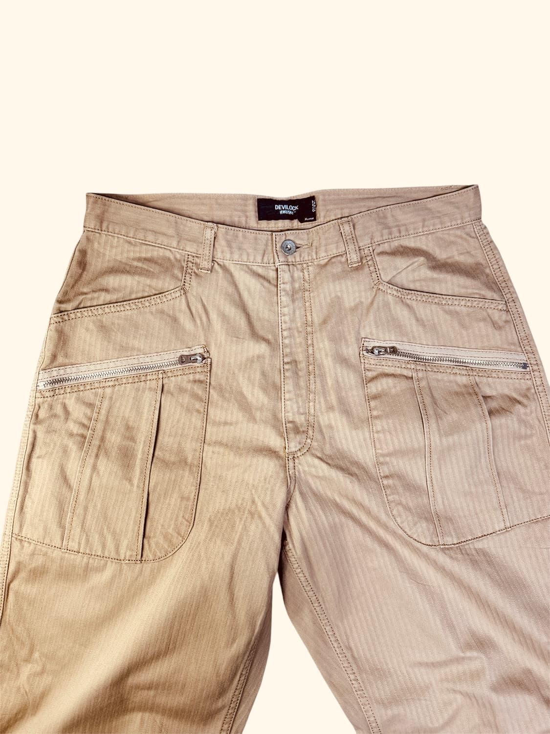 빈티지 데빌락 DEVILOCK 지퍼 헤링본 카고 팬츠 베이지 XL 상품이미지2