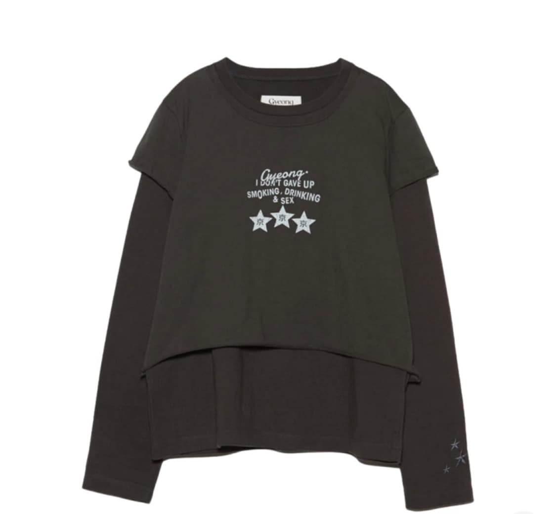 경 더블 레이어드 롱 슬리브 티 차콜 Gyeong Double Layer 상품이미지1