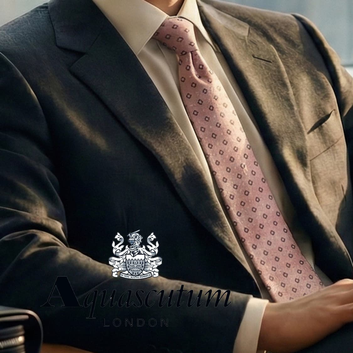 아쿠아스큐텀 실크 핑크 패턴 넥타이 9.4cm A+등급 K1932 상품이미지1