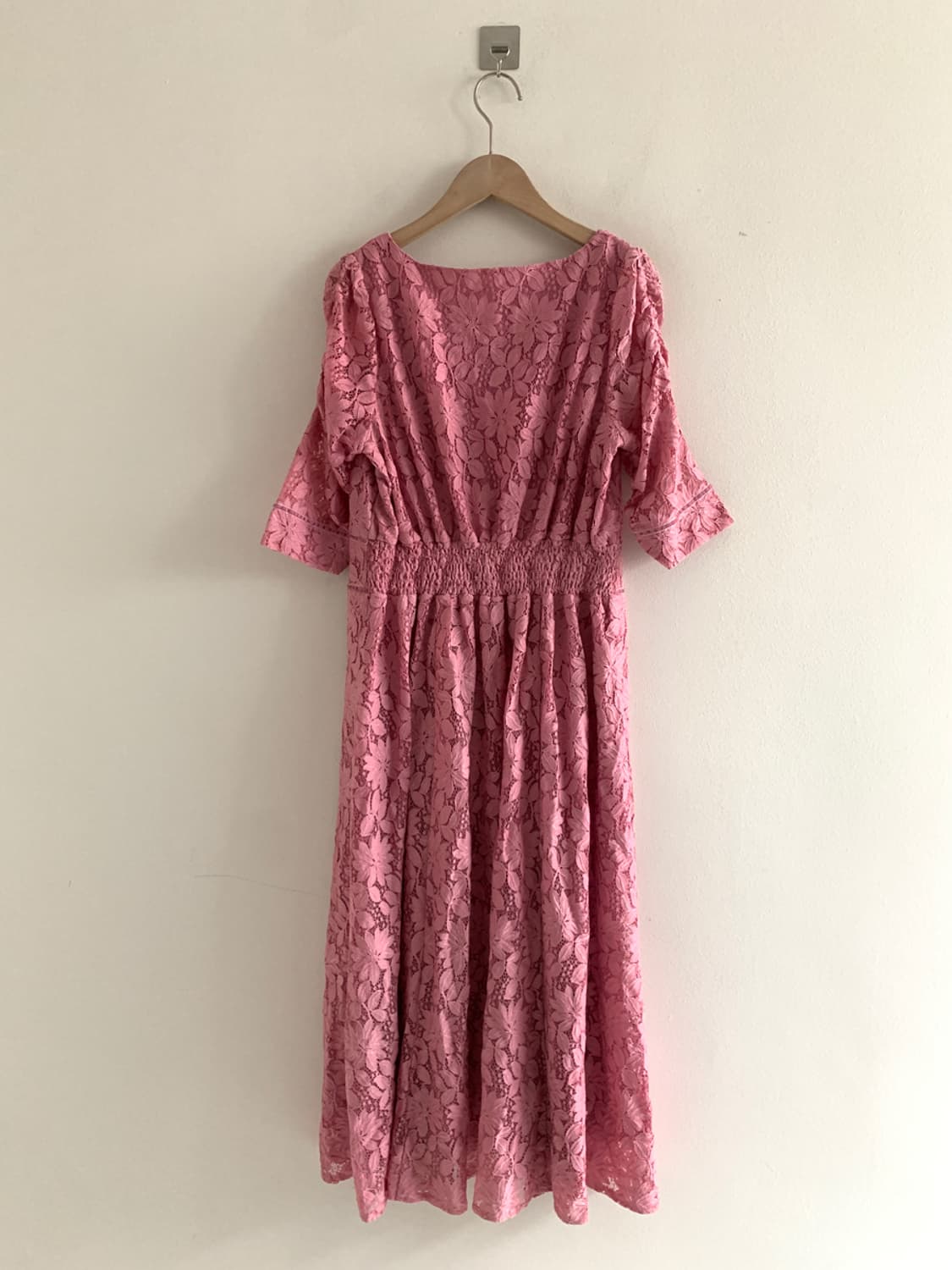 Lace Embroidery V Neck Button Dress 상품이미지7