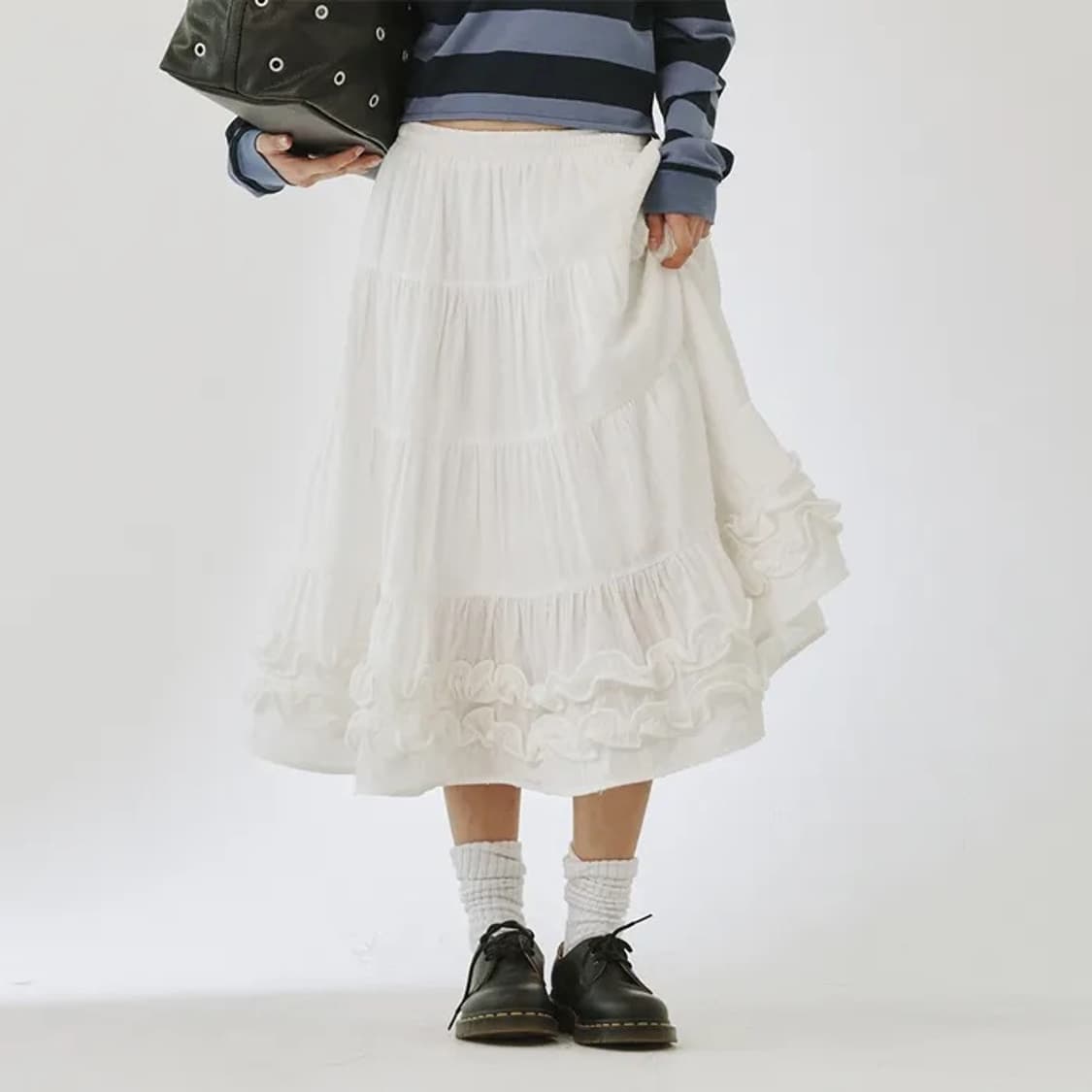 플리즈프로젝트 미들 프릴 스커트 화이트 상품이미지1