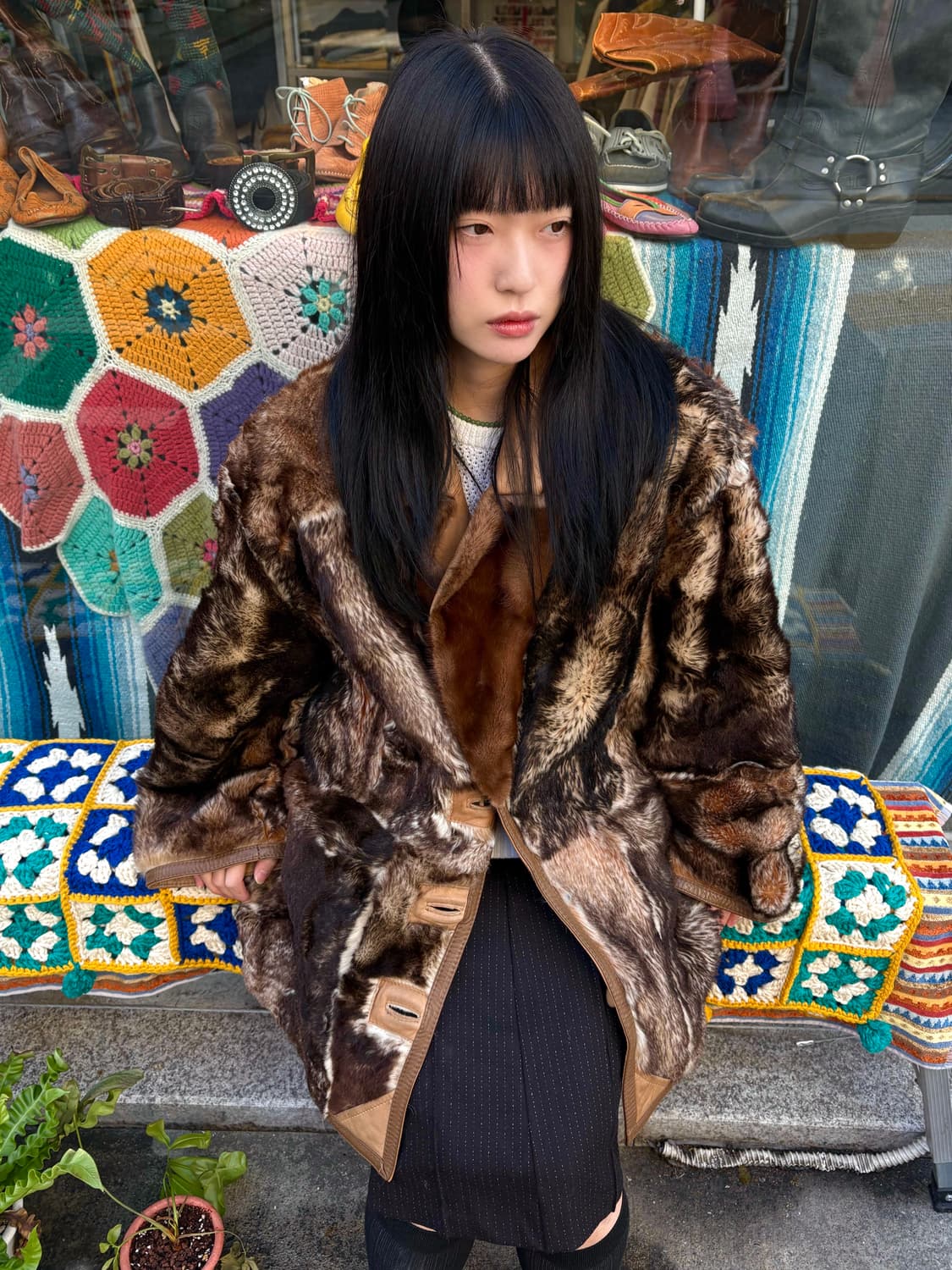 Vintage Real Fur Patchwork Coat 상품이미지1