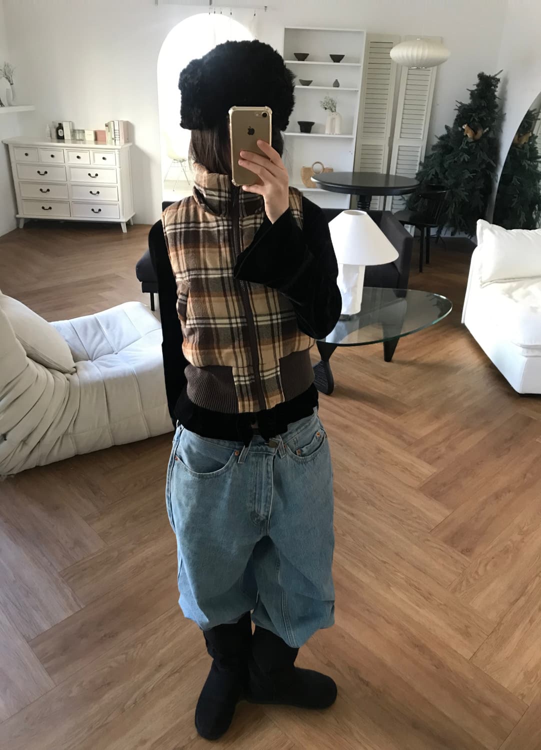 vintage check pattern vest 상품이미지2