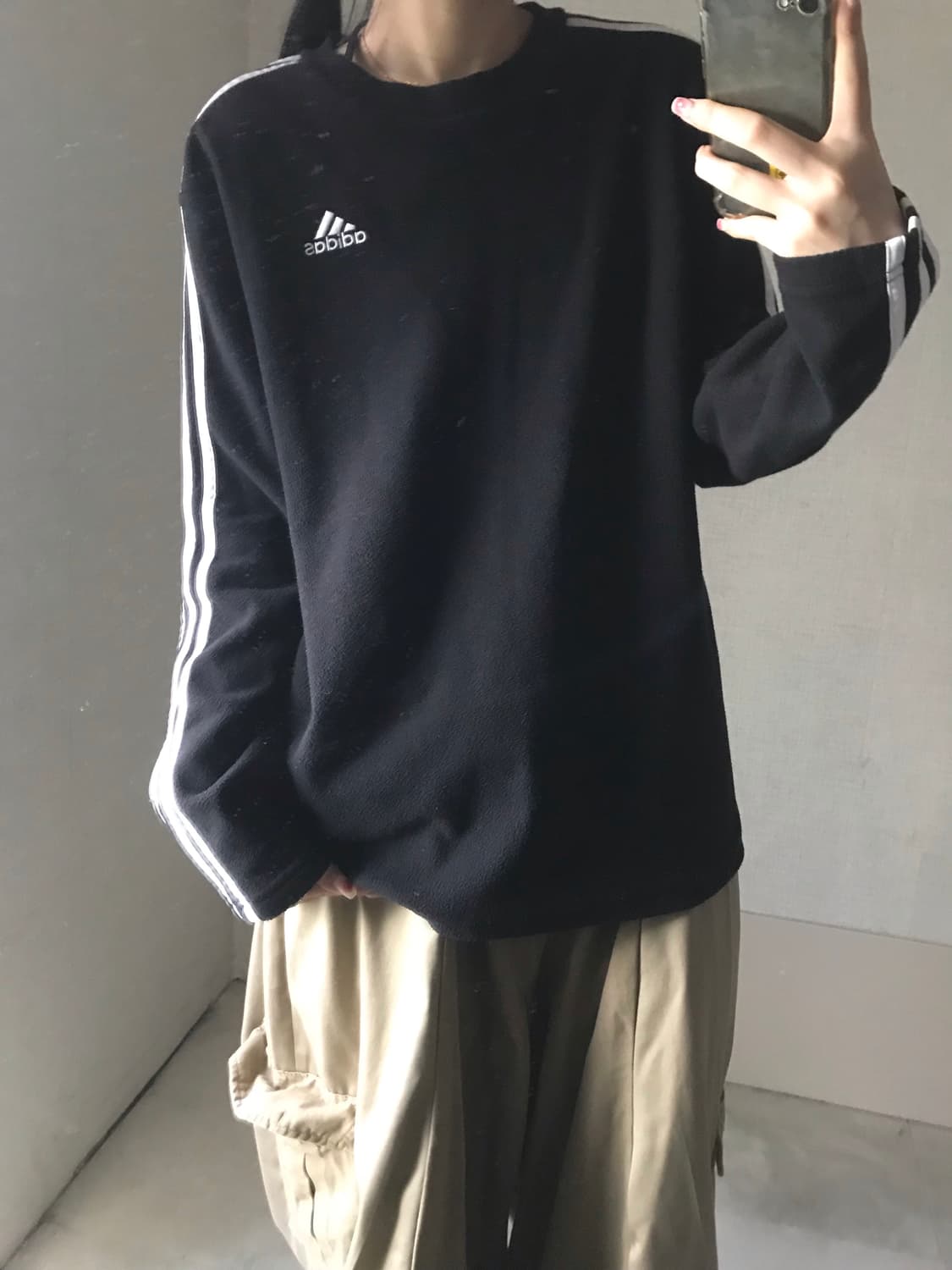 아디다스 블랙 후리스 롱슬리브 상품이미지5