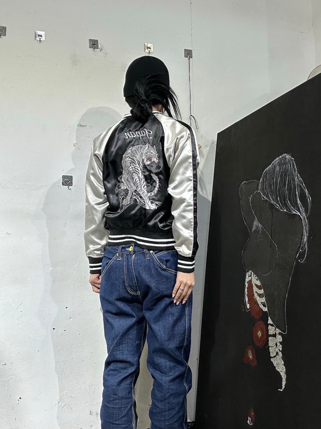 일본빈티지 호랑이 자수 스카잔 M 상품이미지3