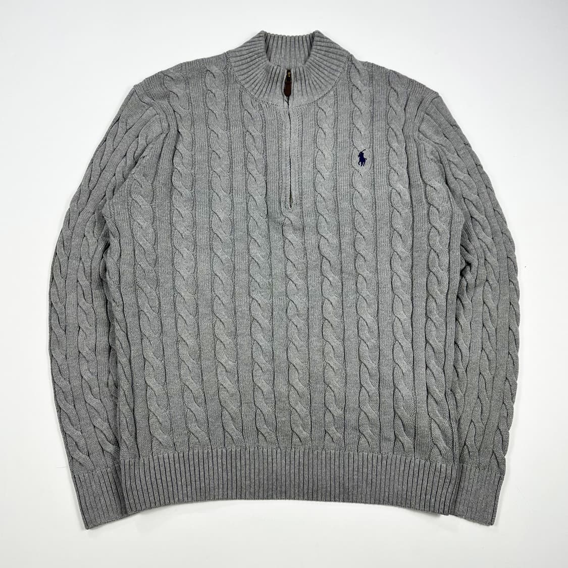 폴로 랄프로렌 클래식 반집업 케이블 니트 그레이 L 상품이미지1
