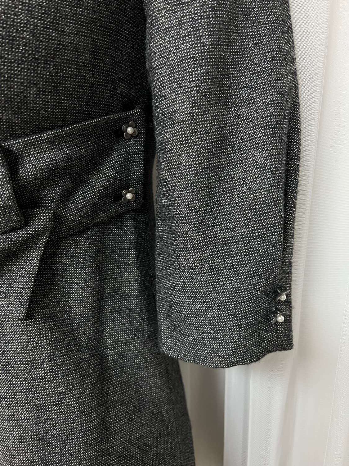 회색 트위드 플라워버튼 리본 원피스 상품이미지3