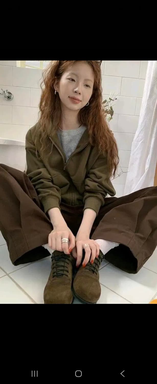 히피베 Hellooo Eat 플리츠 스트레이트 캐주얼 팬츠 브라운 XS 상품이미지2