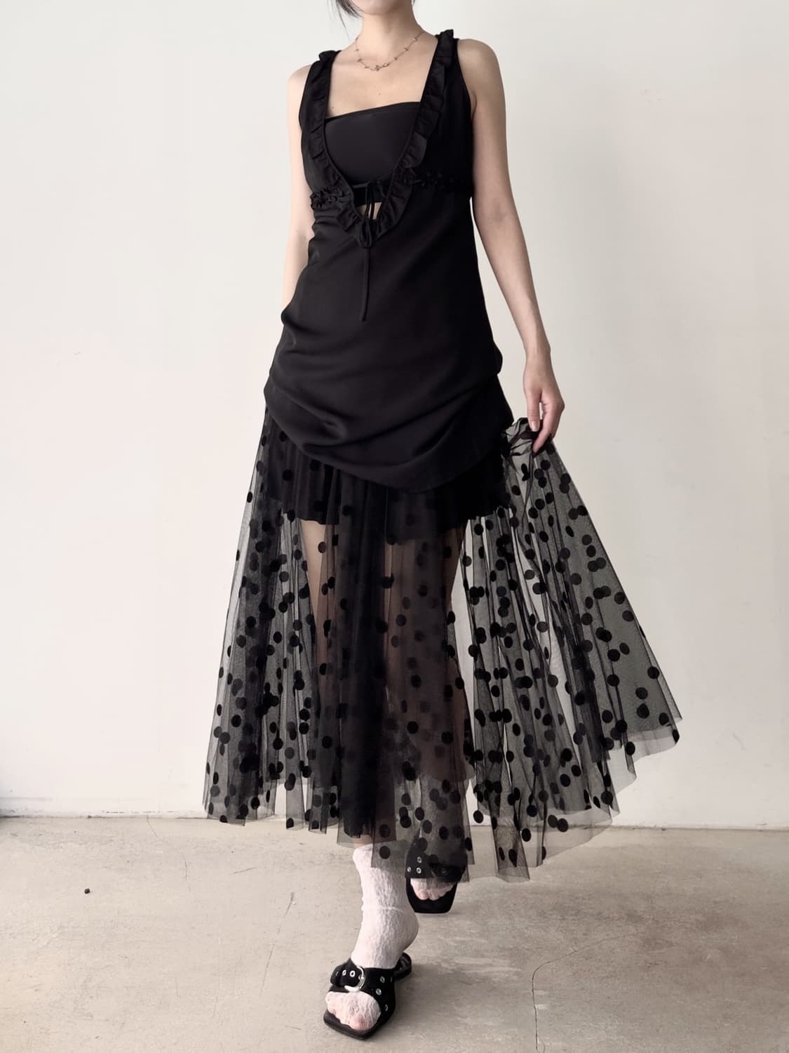Organza dot skirt / black 상품이미지4