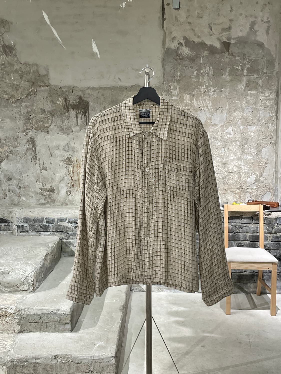 아워레가시 로우 포테이토 옐로우 체크 박스 린넨 셔츠 상품이미지1