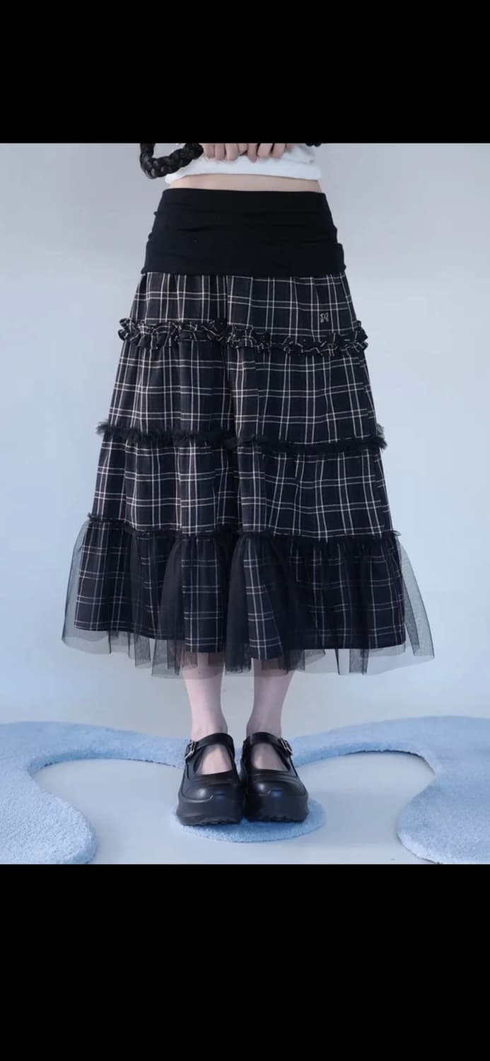 미레코 mireco FOLDED CHECK FRILL MESH SK BL 상품이미지2
