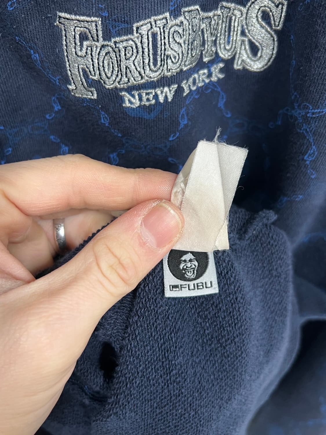 후부 Y2K 패턴 네이비 풀 후드집업 상품이미지5