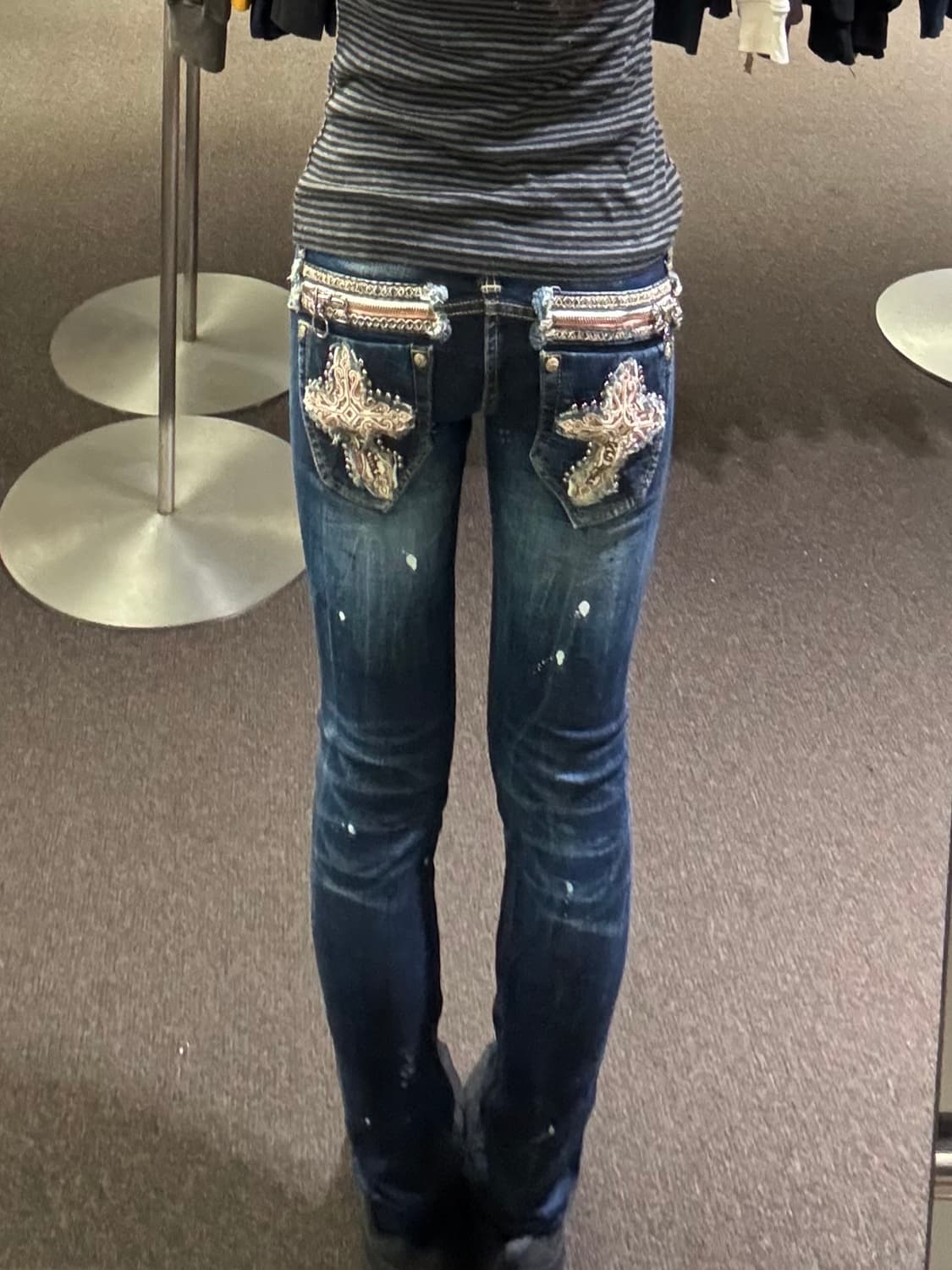 25)레드페퍼 빈티지 Y2K 십자가 패치 자수 로우라이즈 데님팬츠 상품이미지1