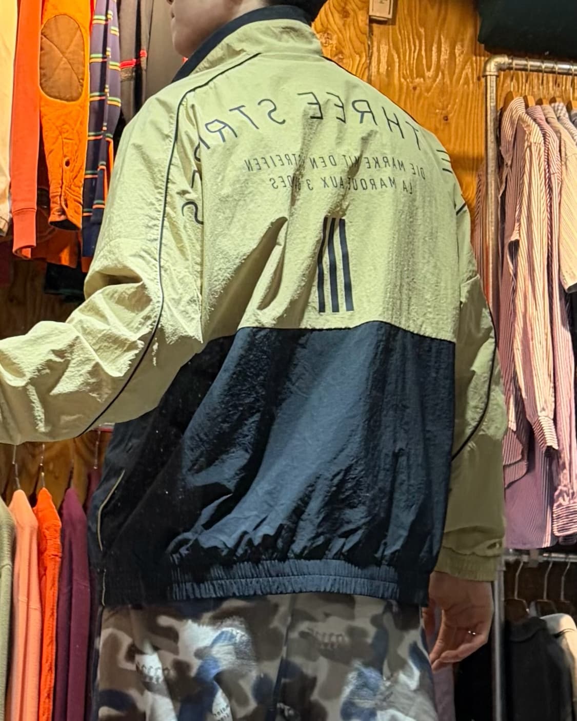 L 아디다스 삼선로고 베이지 배색 나일론 자켓 상품이미지2