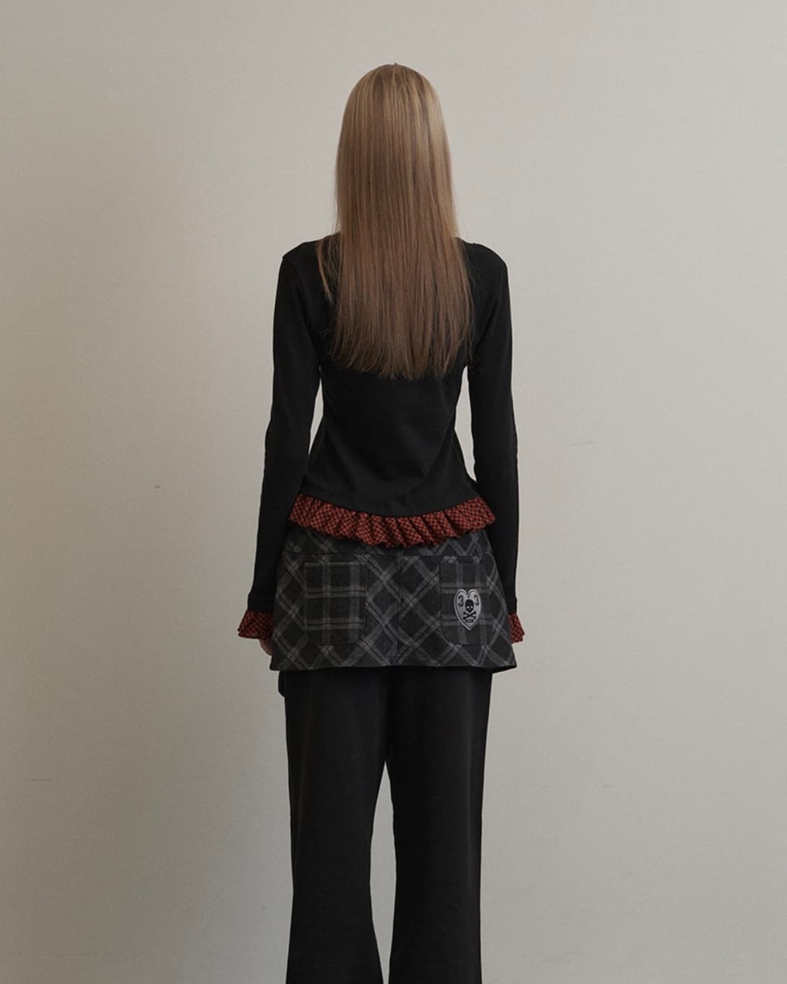 셋업이엑스이 체크 프릴탑 블랙 상품이미지3