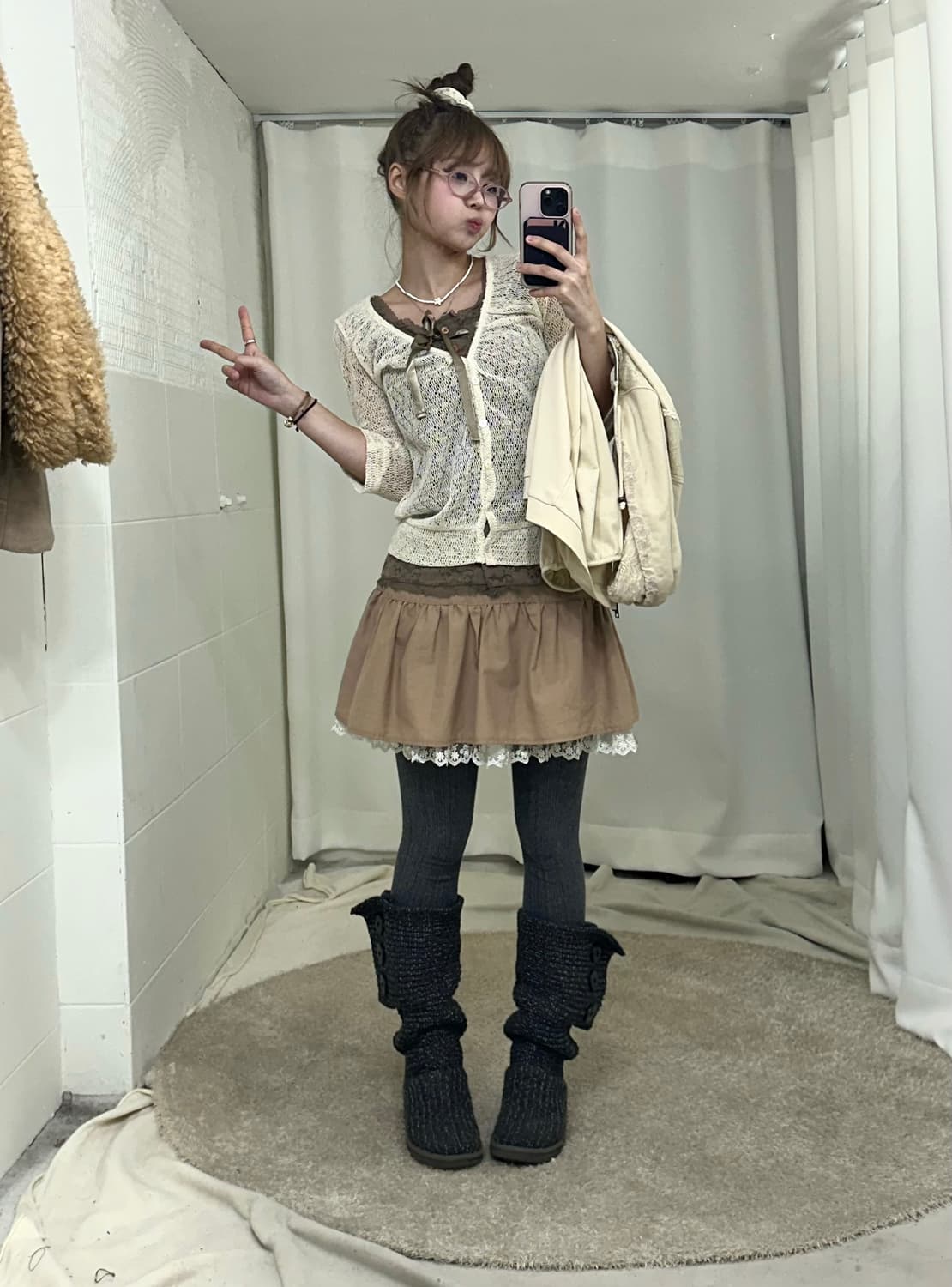 엑시즈팜 아이보리 더블버튼 히메 모리 코디세트 상품이미지4