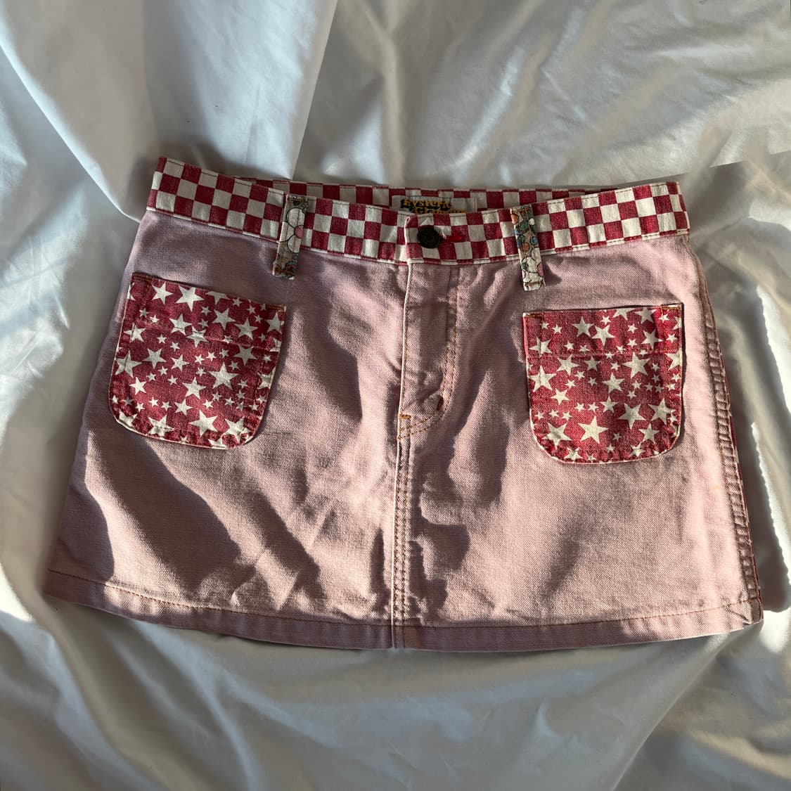 히스테릭 글래머 아카이브 별 꽃 체커보드 가죽 패치 포인트 미니 스커트 상품이미지3