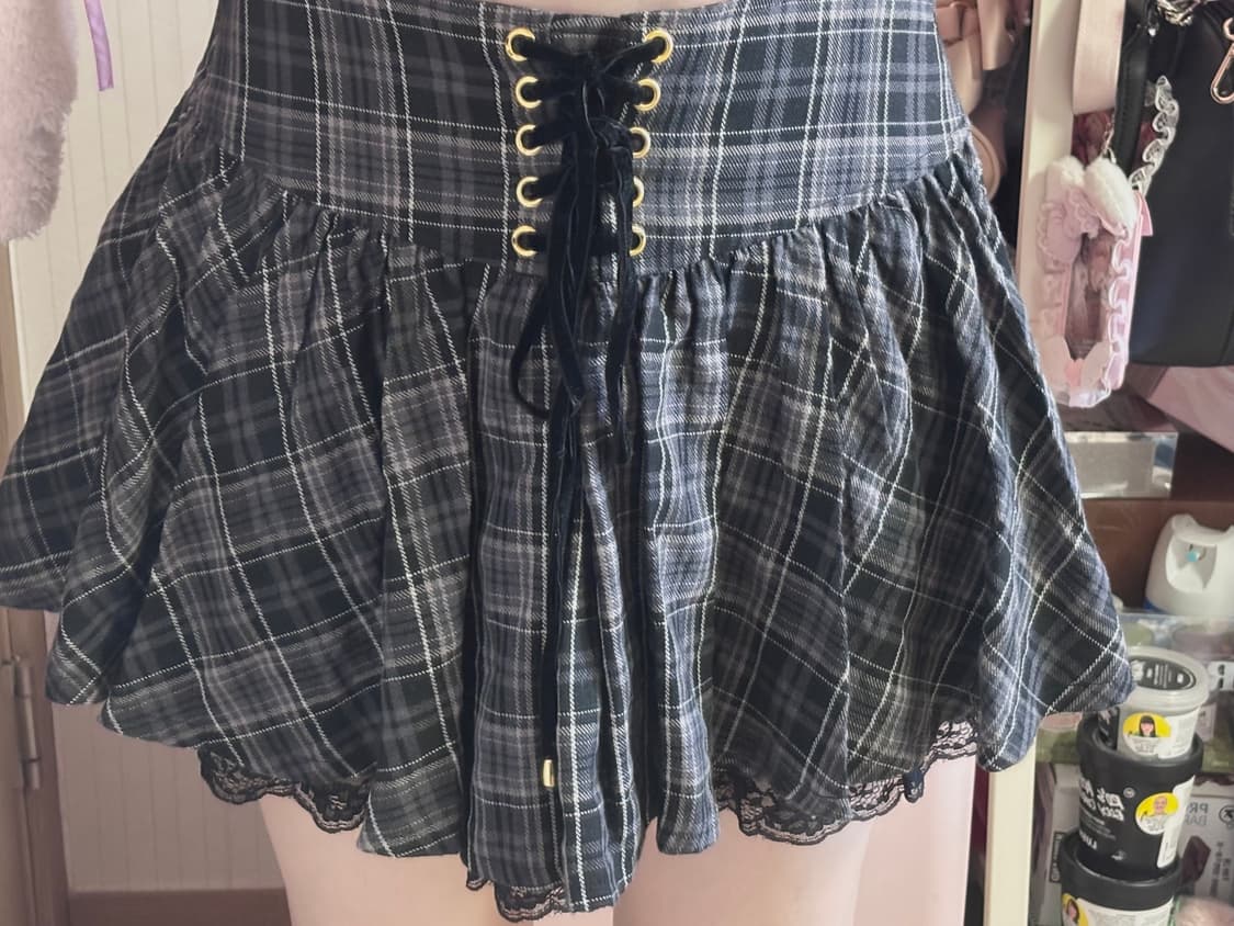 펜도라 pendora 지뢰계 양지뢰 체크 레이스 코르셋 스커트 상품이미지1