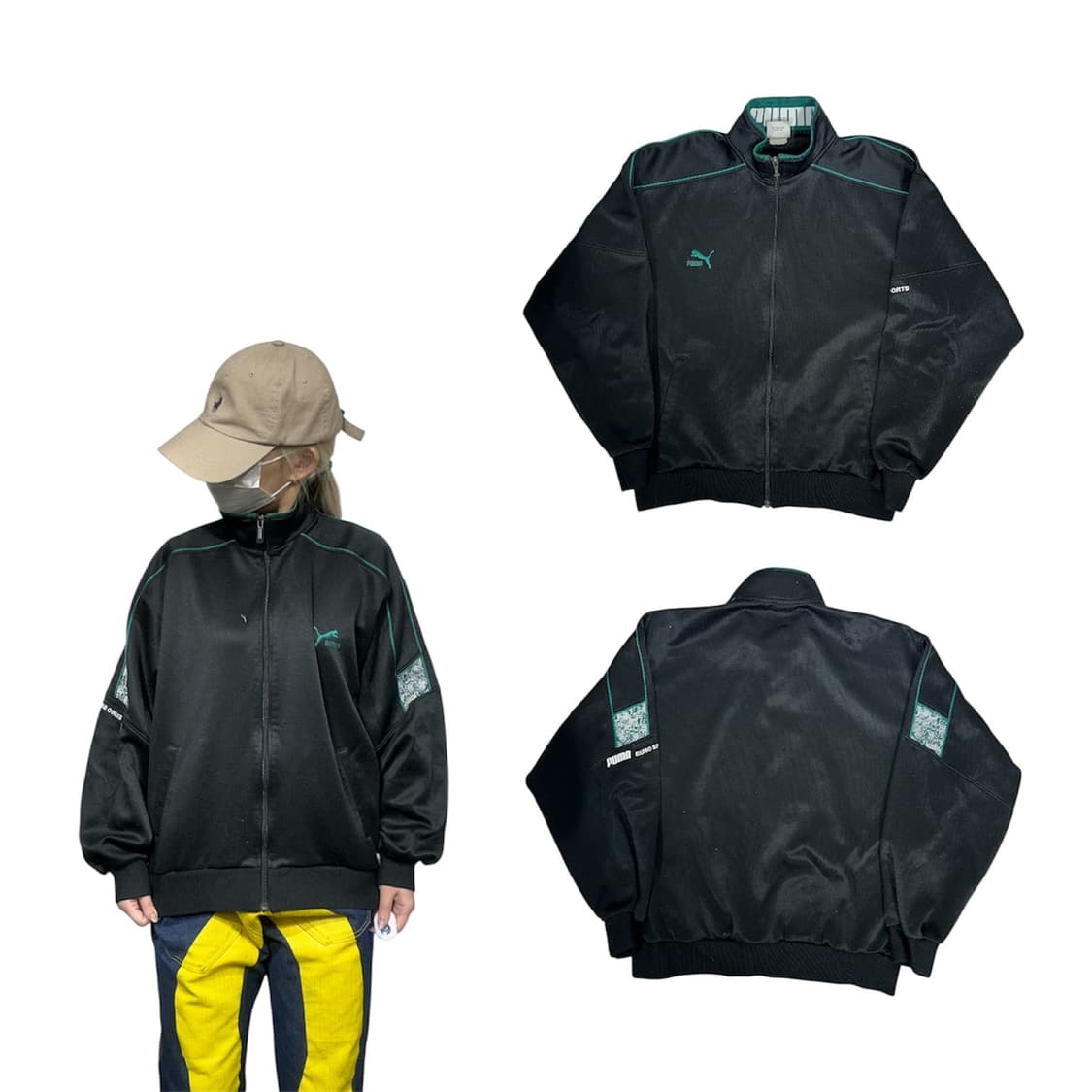 푸마 블랙 그린 로고 트랙탑 져지 상품이미지1