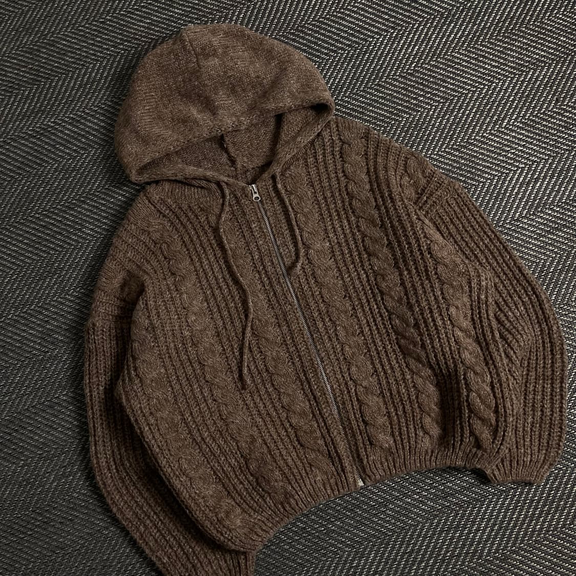 빈티지 후드 케이블 스웨터 자켓 브라운y 3263 상품이미지1