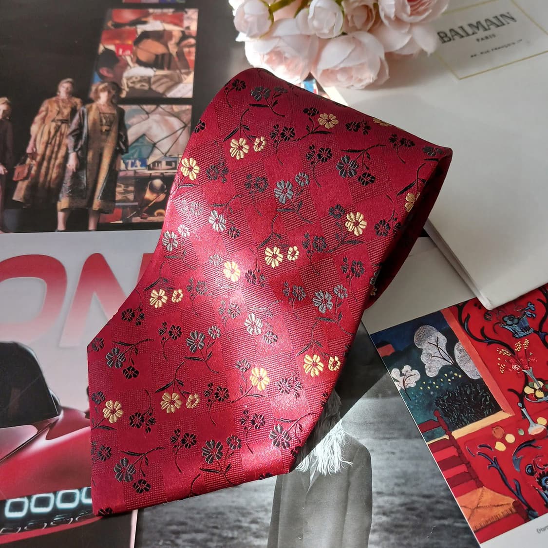 발망 실크 레드 플라워 자카드 넥타이 9.6cm A+등급 A19159
 상품이미지2