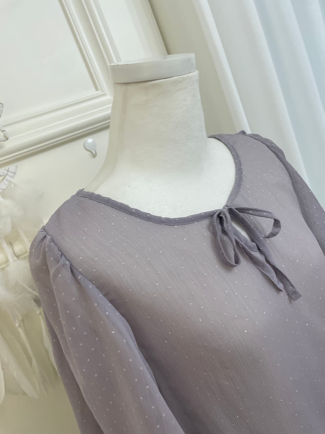 dark lavender silver dot lovely blouse 상품이미지8