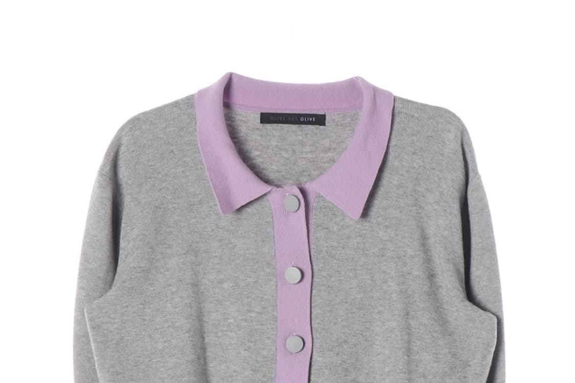 올리브데올리브 배색 카라 니트 가디건 89 상품이미지3