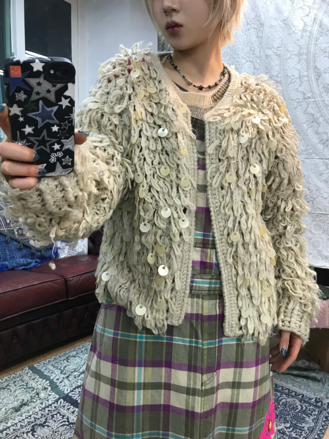 빈티지 여성 스팽글 니트 오픈 가디건  상품이미지1