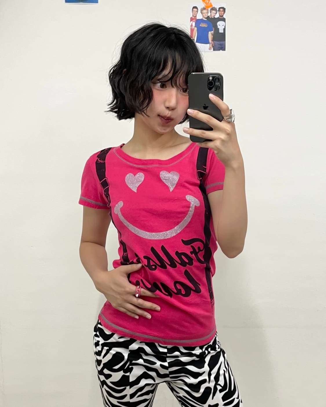 Smile Face Suspender Pink T-shirt 상품이미지1