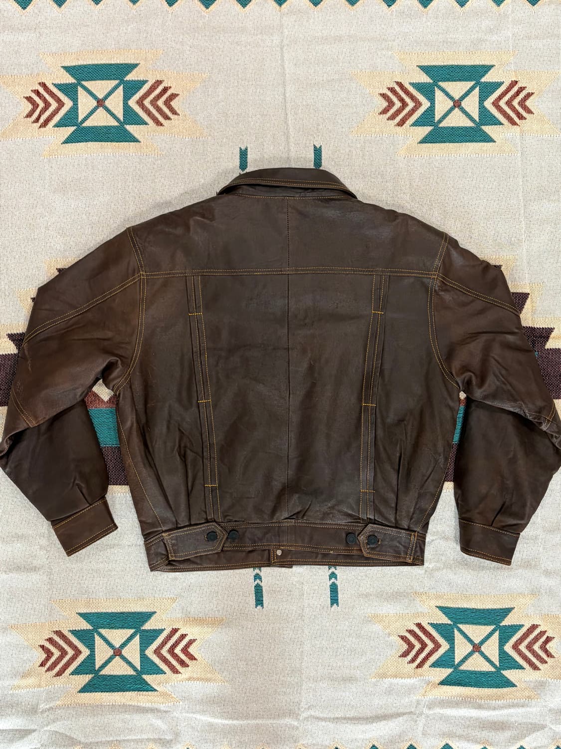 90s 제팬 557xx 타입 크롭 레더 트러커 자켓 상품이미지5