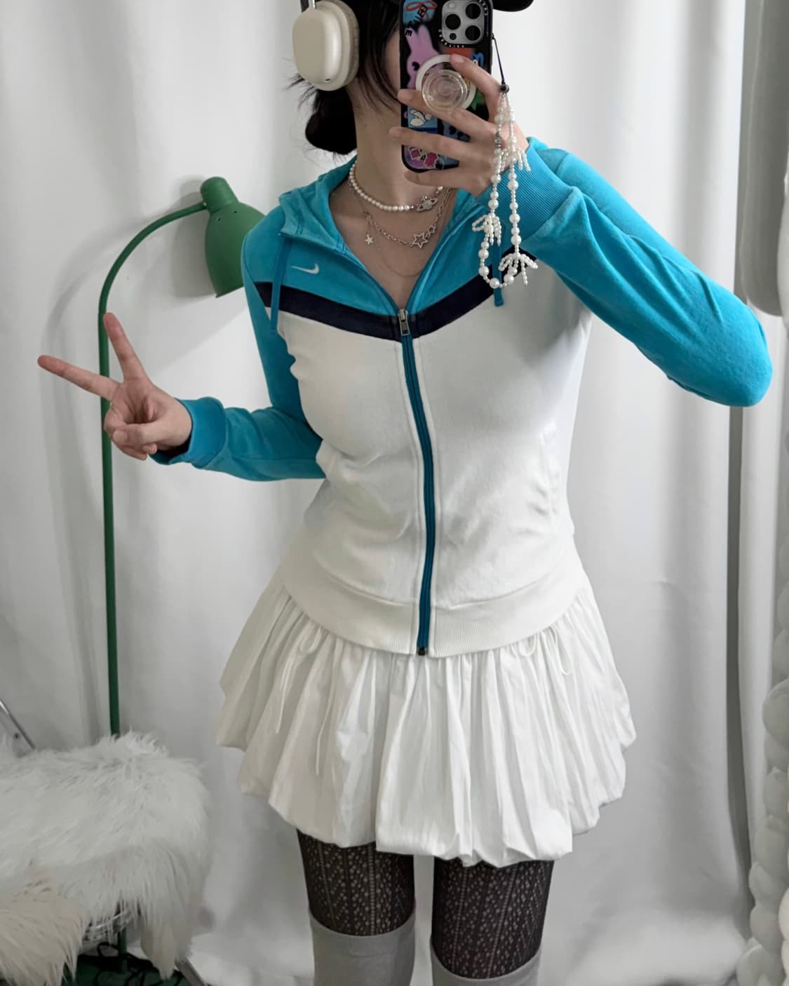 나이키 화이트 & 블루 테리 후드 집업 상품이미지4