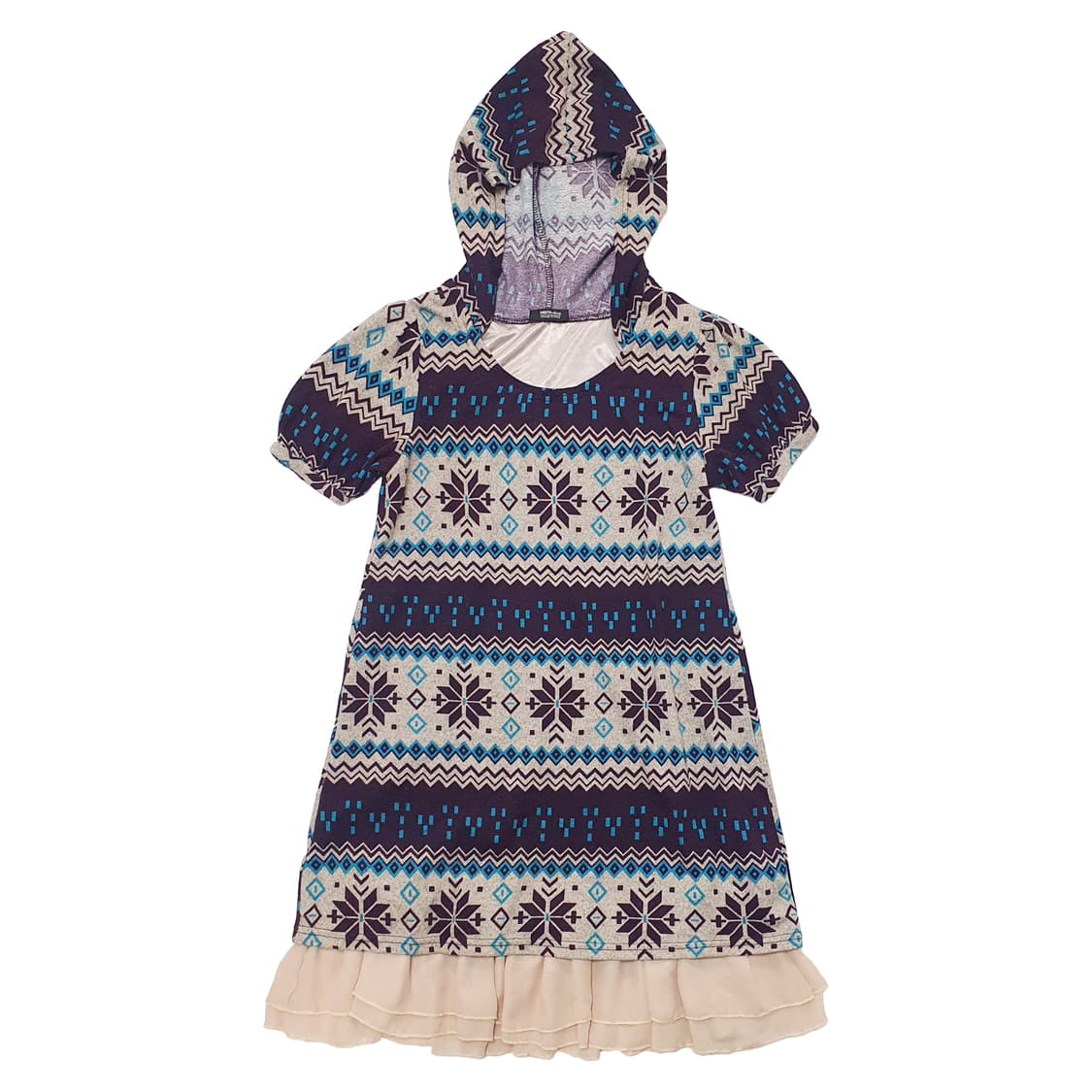 노르딕 반소매 후드 프릴 레이어드 원피스 상품이미지2