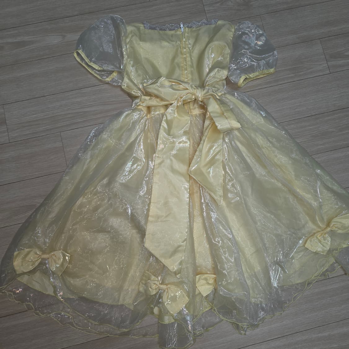 일본빈티지) 노란색 아동 130 size 공주풍 리본진주레이스 파티드레스 상품이미지2