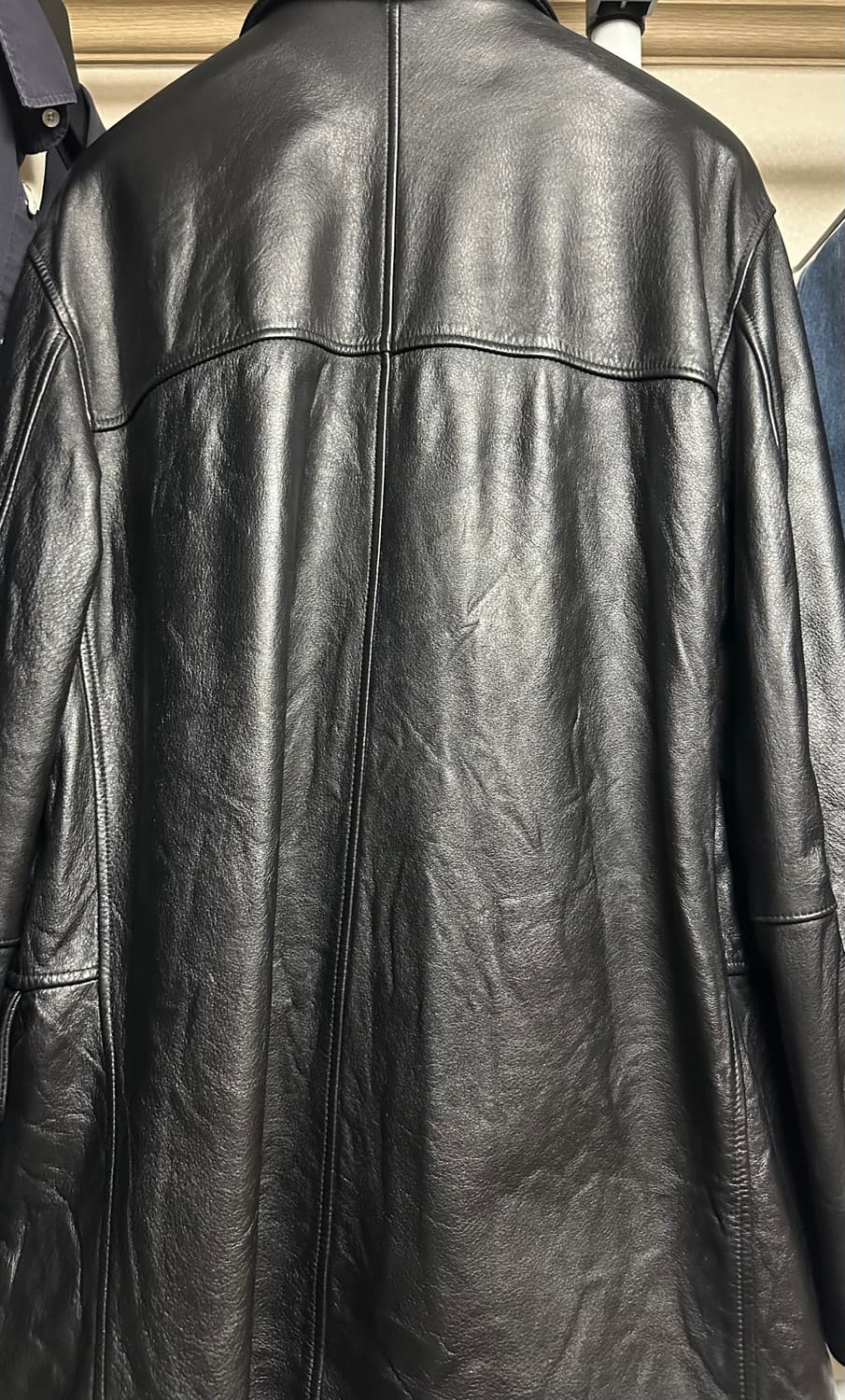 이얼즈어고 워시드 레더 하프 코트 블랙 2 상품이미지3