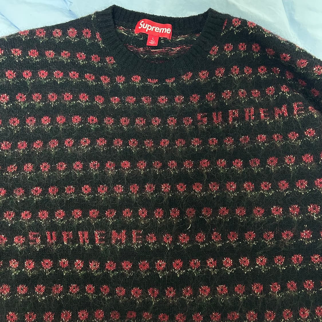 (L) 슈프림 25fw 플라워 메탈릭 스웨터 니트 블랙 상품이미지7