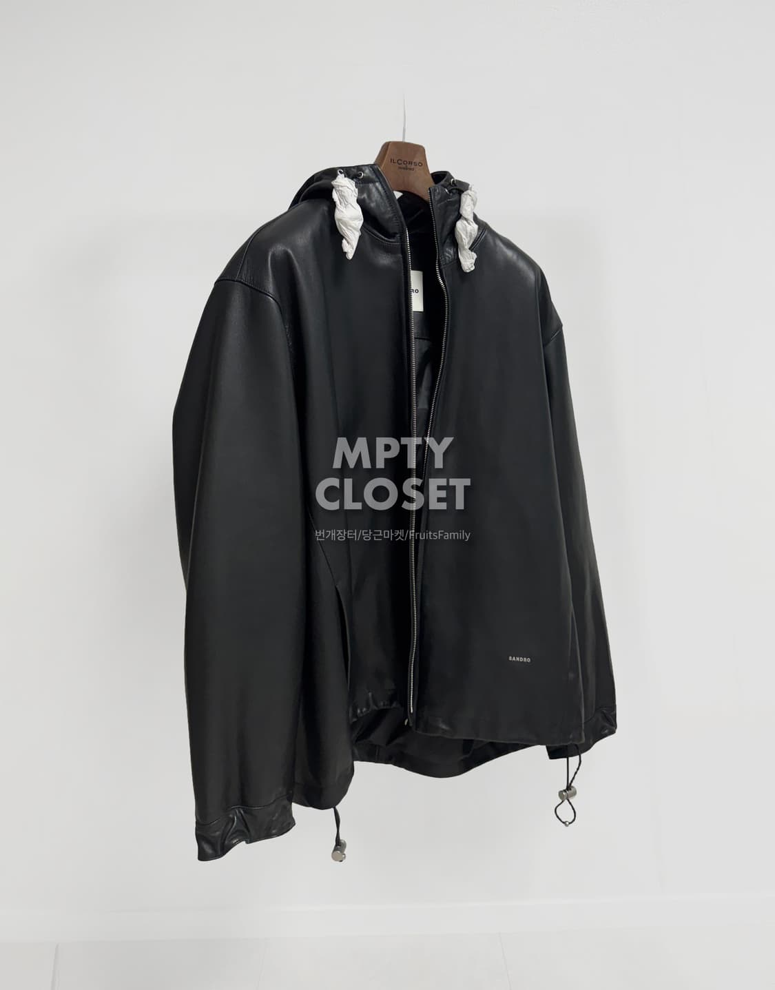 [XL] 산드로옴므 램스킨 레더 후드 점퍼 블랙 상품이미지3